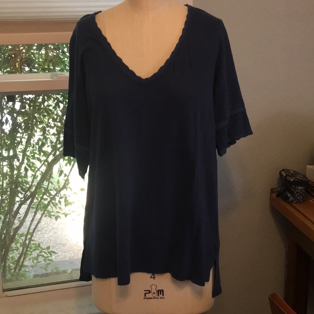 Anthropologie navy tee with lace detail